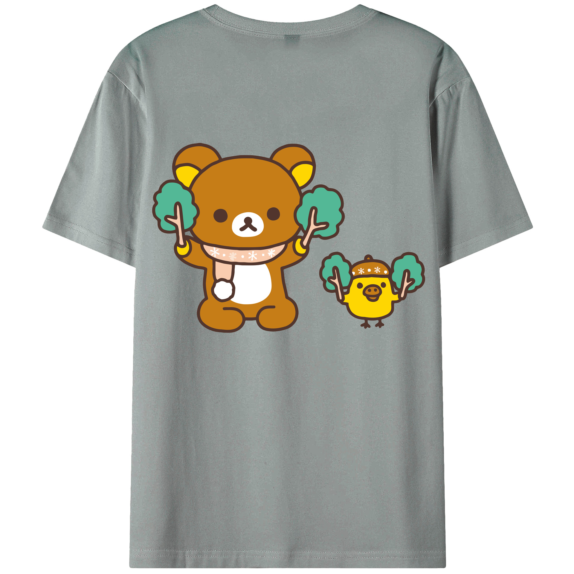 （画像用） リラックマ リラックマ キイロイトリ Rilakkuma Korilakkuma Kiiroitori 綿100％ メンズ半袖Tシャツ（バックプリント） 通気性